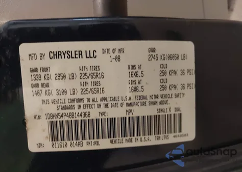 2008 Dodge Grand Caravan Sxt from USA, damaged, VIN 1D8HN54P48B144368